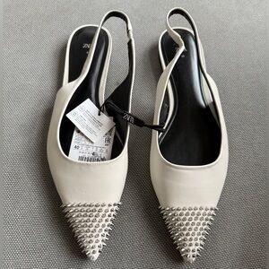 NWT Zara White Studded Women's Slingback Flats